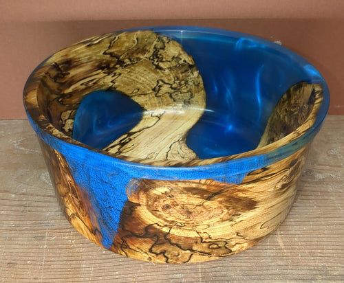 Spalted Maple Bowl with Blue Resin